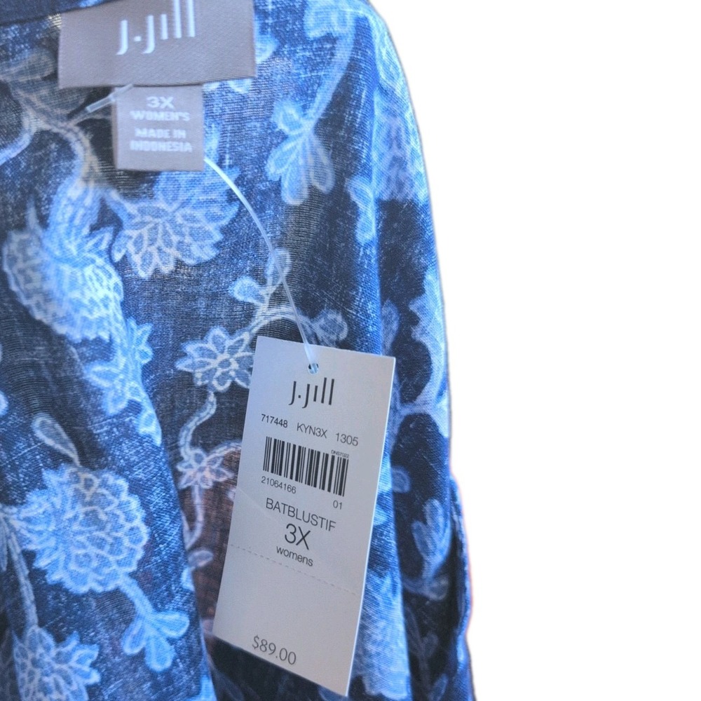 J. Jill Womens 3X Linen Tunic Top Blue Floral Pullover Half Sleeve - New - Picture 4 of 6